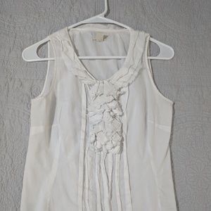 White cotton ruffle front blouse